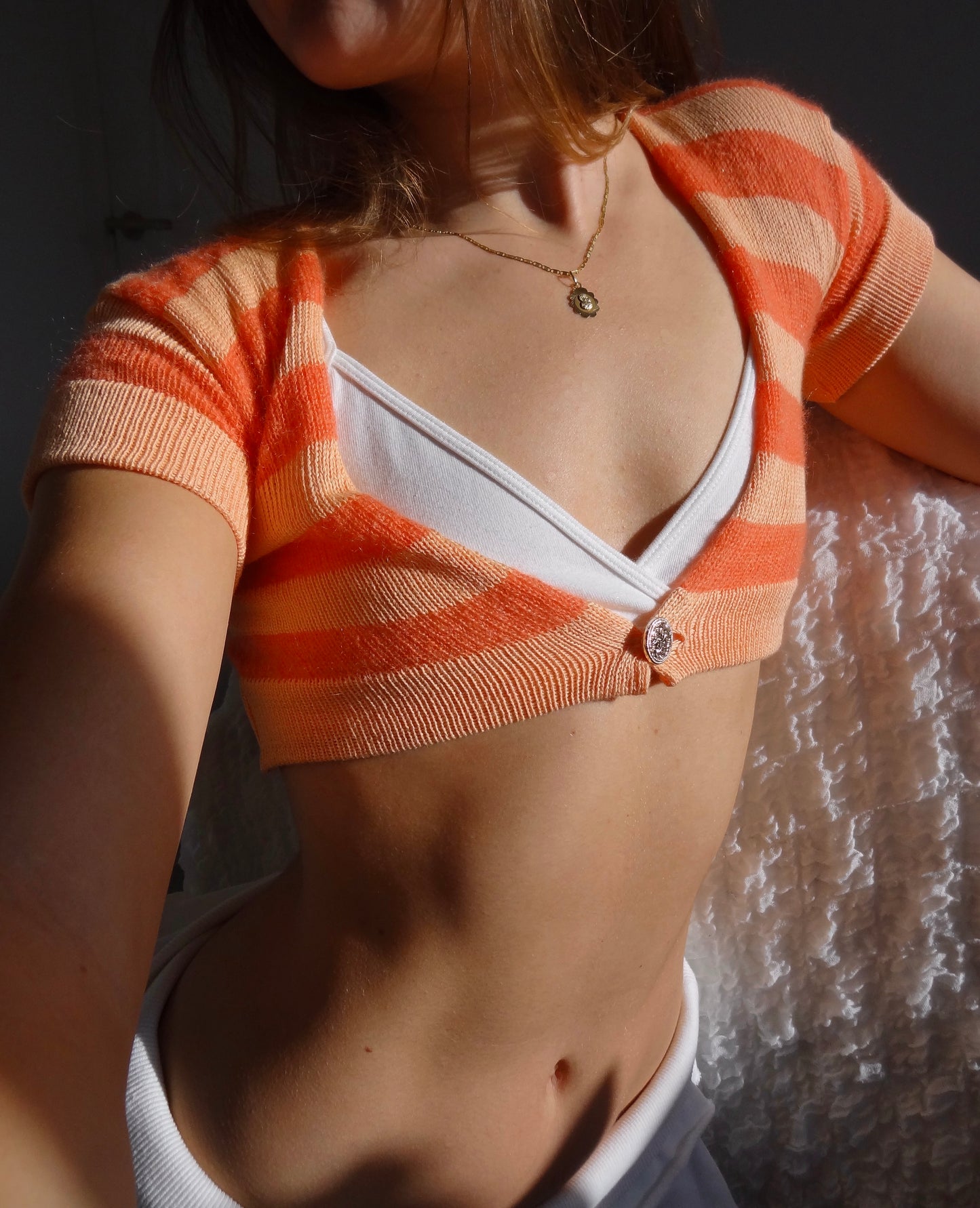 Zari stripped cardi in coral